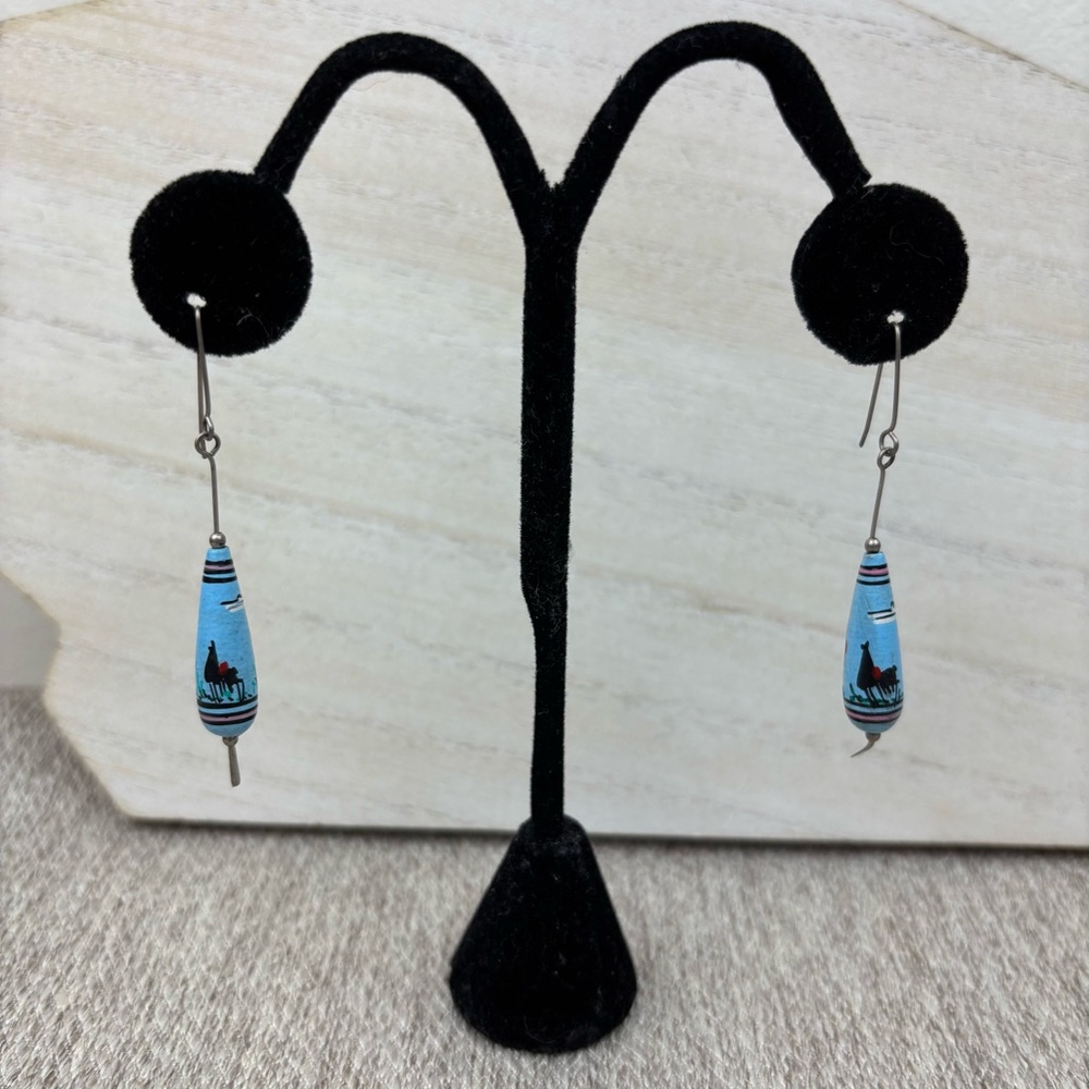Vintage Handmade hand painted drop earrings from Mexico